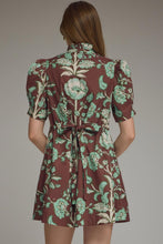 Load image into Gallery viewer, Floral Print Short Puff Sleeve Mini Dress with Back Tie