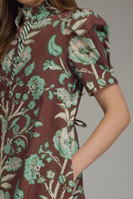 Load image into Gallery viewer, Floral Print Short Puff Sleeve Mini Dress with Back Tie