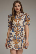 Load image into Gallery viewer, Floral Print Short Puff Sleeve Mini Dress with Back Tie