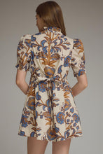 Load image into Gallery viewer, Floral Print Short Puff Sleeve Mini Dress with Back Tie