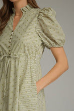 Load image into Gallery viewer, Stripe & Dot Print Puff Sleeve Midi Dress