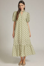 Load image into Gallery viewer, Polka Dot Gingham Print Puff Sleeve Midi Dress