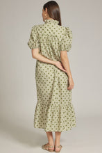 Load image into Gallery viewer, Polka Dot Gingham Print Puff Sleeve Midi Dress