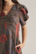 Load image into Gallery viewer, Floral Print Puff Sleeve V Neck Midi Dress