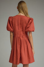 Load image into Gallery viewer, Rust Short Sleeve Pintuck Bodice Short Dress