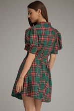 Load image into Gallery viewer, Plaid Short Puff Sleeve Mini Dress