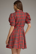 Load image into Gallery viewer, Plaid Short Puff Sleeve Mini Dress