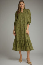 Load image into Gallery viewer, Olive Ruffle Collar Puff Sleeve Midi Dress