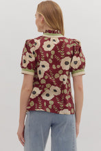 Load image into Gallery viewer, Wine Poppy Print V Neck Top