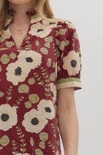 Load image into Gallery viewer, Wine Poppy Print V Neck Top