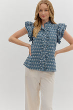 Load image into Gallery viewer, Denim Floral Flutter Sleeve Top