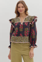 Load image into Gallery viewer, Floral Ruffle Shoulder Long Sleeve Top