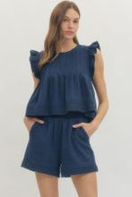 Load image into Gallery viewer, Solid Ruffled Sleeveless Denim Top & Ruffled Shorts Set