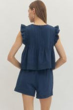 Load image into Gallery viewer, Solid Ruffled Sleeveless Denim Top & Ruffled Shorts Set