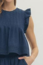 Load image into Gallery viewer, Solid Ruffled Sleeveless Denim Top & Ruffled Shorts Set