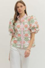 Load image into Gallery viewer, Ivory Floral Short Puff Sleeve Top