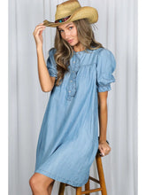 Load image into Gallery viewer, Ruffle Detail Chambray Mini Dress