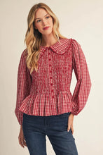 Load image into Gallery viewer, Ruffle Peter Pan Collar Plaid Button Down Top