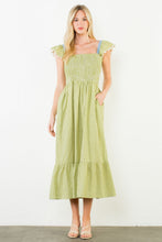Load image into Gallery viewer, Olive Ruffle Sleeves Smocked Tiered Dress