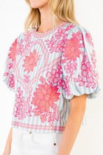 Load image into Gallery viewer, Stripe Embroidery Puff Sleeve Top