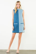 Load image into Gallery viewer, Sleveeless Colorblocked Denim Dress