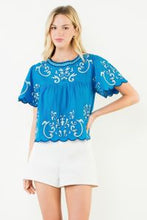 Load image into Gallery viewer, Blue Short Sleeve Embroidery Detail Top