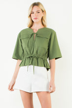 Load image into Gallery viewer, Olive Short Sleeve Drawstring Waist Top