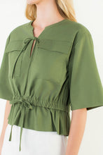 Load image into Gallery viewer, Olive Short Sleeve Drawstring Waist Top