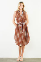 Load image into Gallery viewer, Brown Sleeveless Polka Dot Button Down Dress