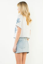 Load image into Gallery viewer, Blue and White Short Sleeve Floral Embroidery Top
