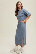 Load image into Gallery viewer, Slate Blue Cropped Tee and Skirt Set
