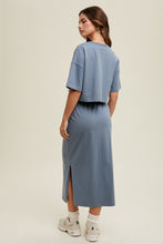 Load image into Gallery viewer, Slate Blue Cropped Tee and Skirt Set
