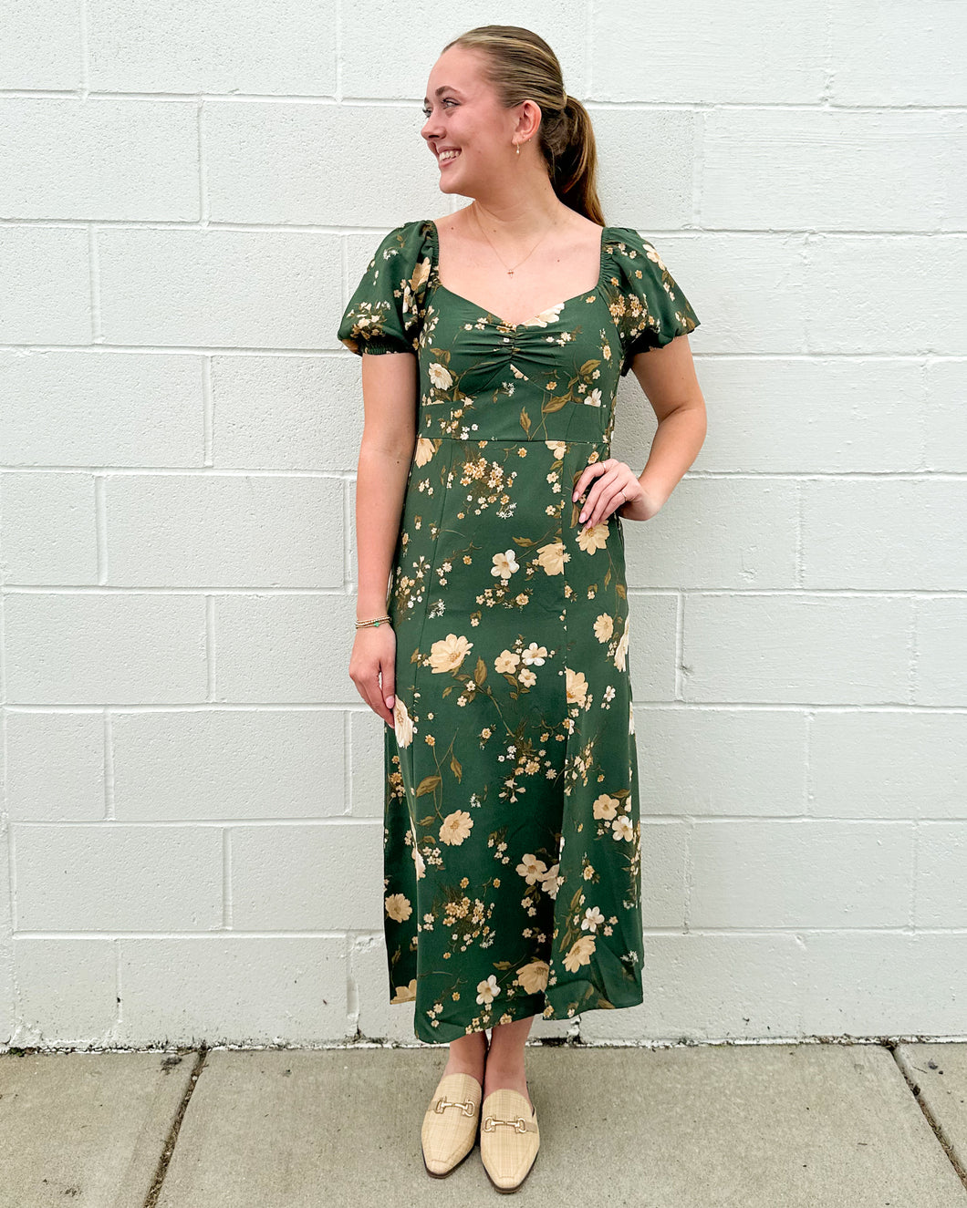 Hunter Green Floral Maxi Dress