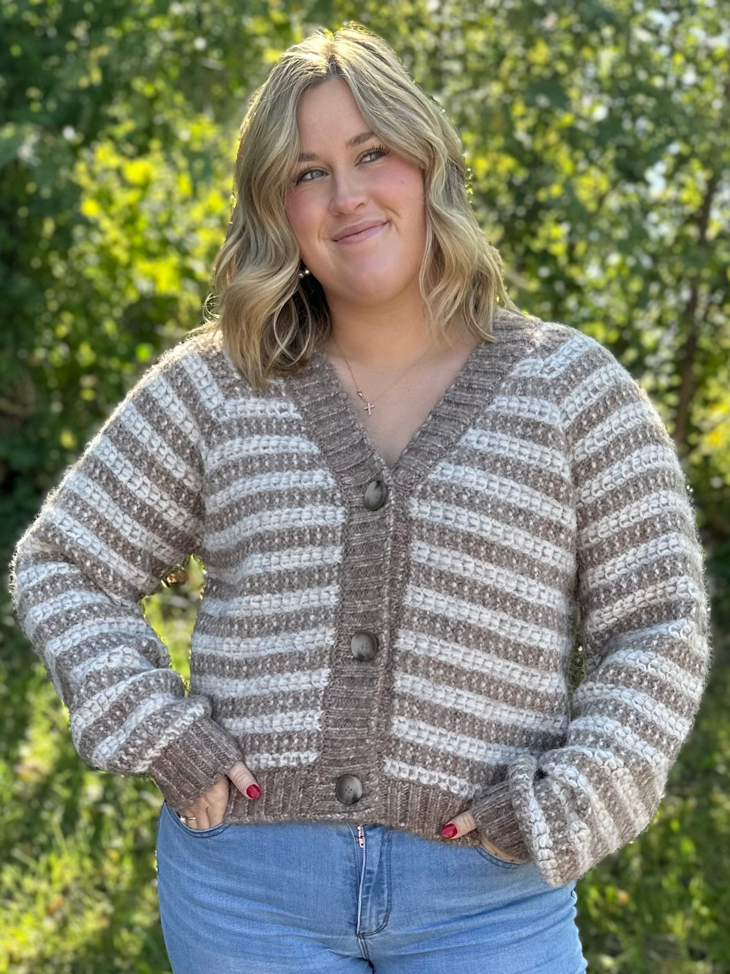 Este Metallic Stripe Cardigan