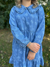 Load image into Gallery viewer, Floral Denim Mini Dress with Peter Pan Collar
