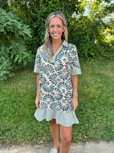 Load image into Gallery viewer, Olive Woven Print Collared V Neck Mini Dress
