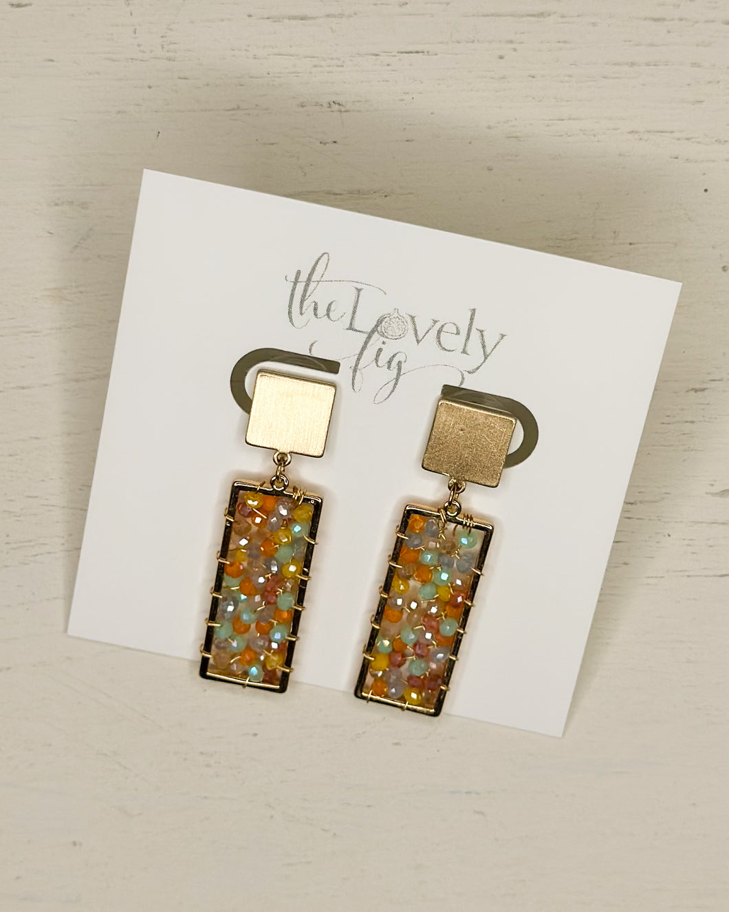 Beaded Confetti Square Drop Earrings