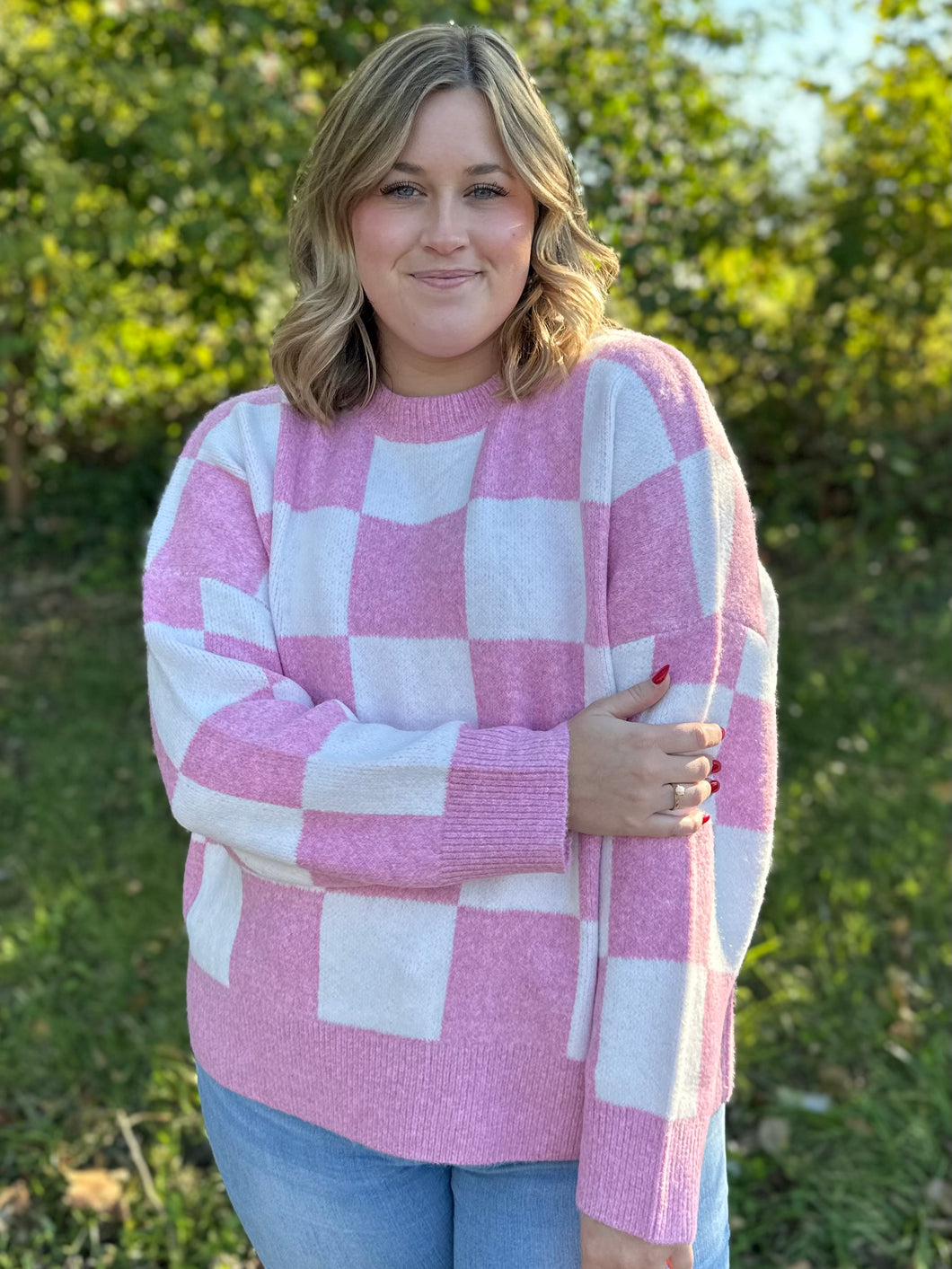 Checkered Color Block Sweater