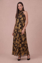 Load image into Gallery viewer, Floral Jacquard Back Tie Halter Maxi Dress
