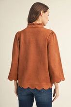 Load image into Gallery viewer, 3/4 Sleeve Faux Suede Scallop Trim Top
