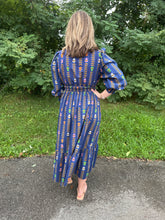 Load image into Gallery viewer, Midnight Mix Striped Floral Print Puff Sleeve Maxi Dress
