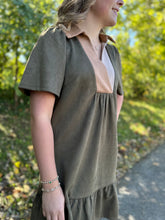 Load image into Gallery viewer, Short Sleeve Suede V Neck Dress
