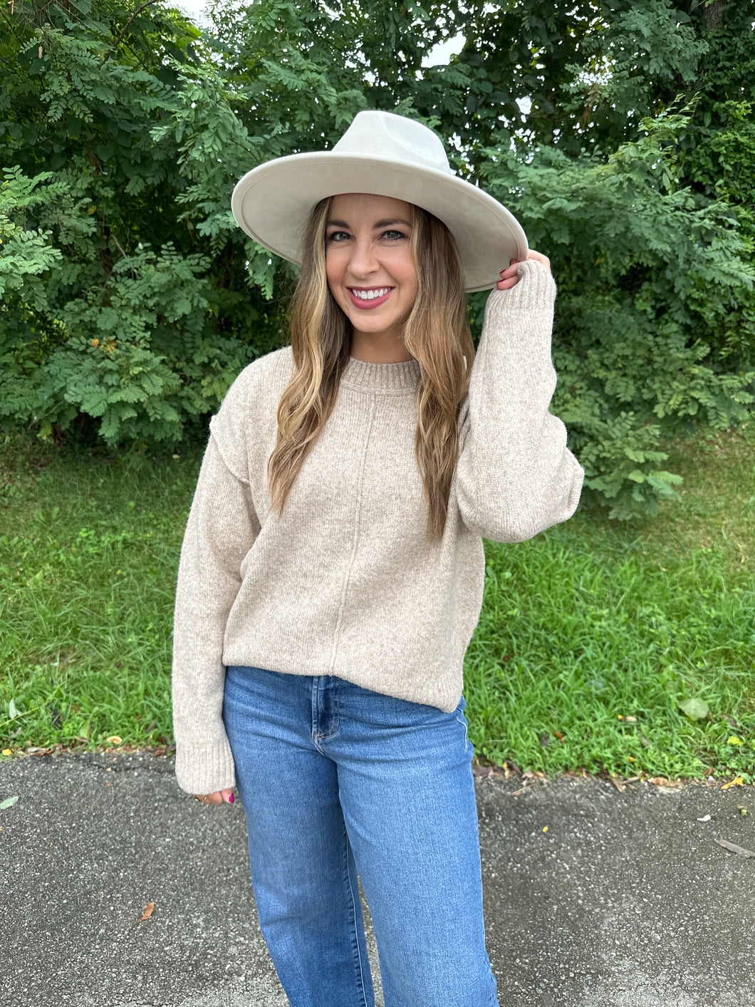 Bottom Slit Crew Neck Sweater