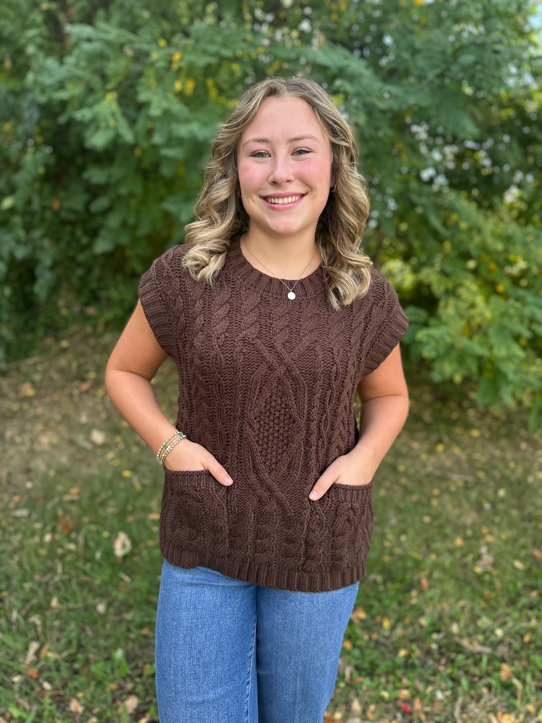 Chocolate Cable Knit Sweater Vest