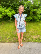 Load image into Gallery viewer, Flutter Sleeve Floral Tassel Tie Top
