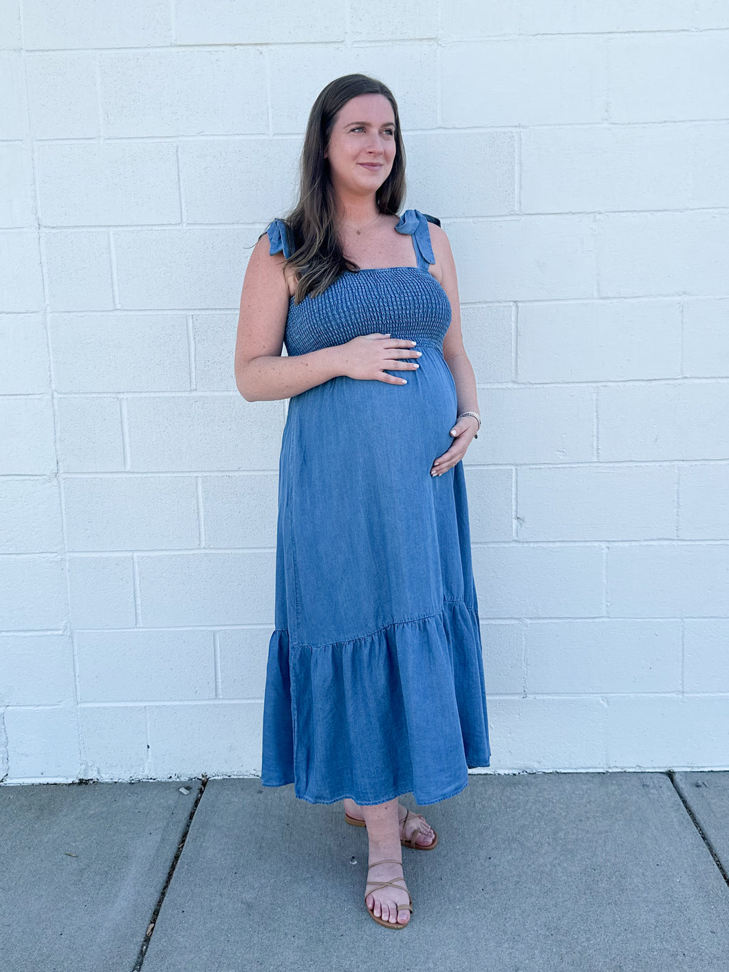 Chambray Smocked Midi Dress