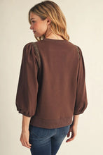 Load image into Gallery viewer, 3/4 Puff Sleeve Crochet Lace Trim Top
