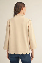 Load image into Gallery viewer, 3/4 Sleeve Faux Suede Scallop Trim Top
