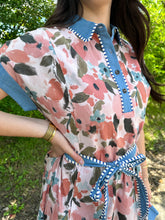 Load image into Gallery viewer, Watercolor Floral Belted Shirt Dress
