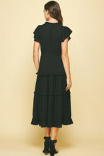Load image into Gallery viewer, Black Ruffle Hem Tea Length Dress
